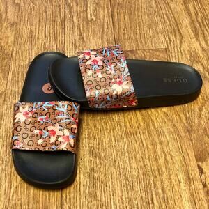 NWOT Guess Brown Floral Slip On Slide Sandals Size 8
